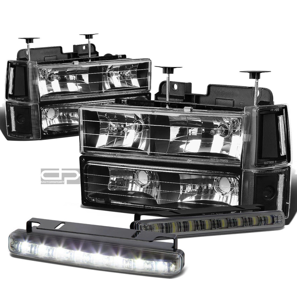Set of 4 Black Housing Headlight, Bumper, Clear Corner, LED Fog Light for GMC C/K (1994–2000)