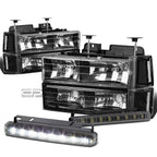 Set of 4 Black Housing Headlight, Bumper, Clear Corner, LED Fog Light for GMC C/K (1994–2000)