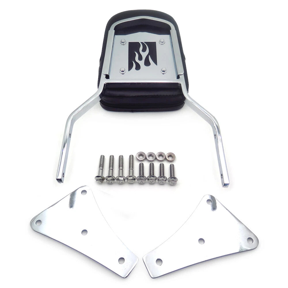 Chrome Flame Backrest Sissy Bar with Leather Pad for Kawasaki Vulcan 1500 (1986–2013)