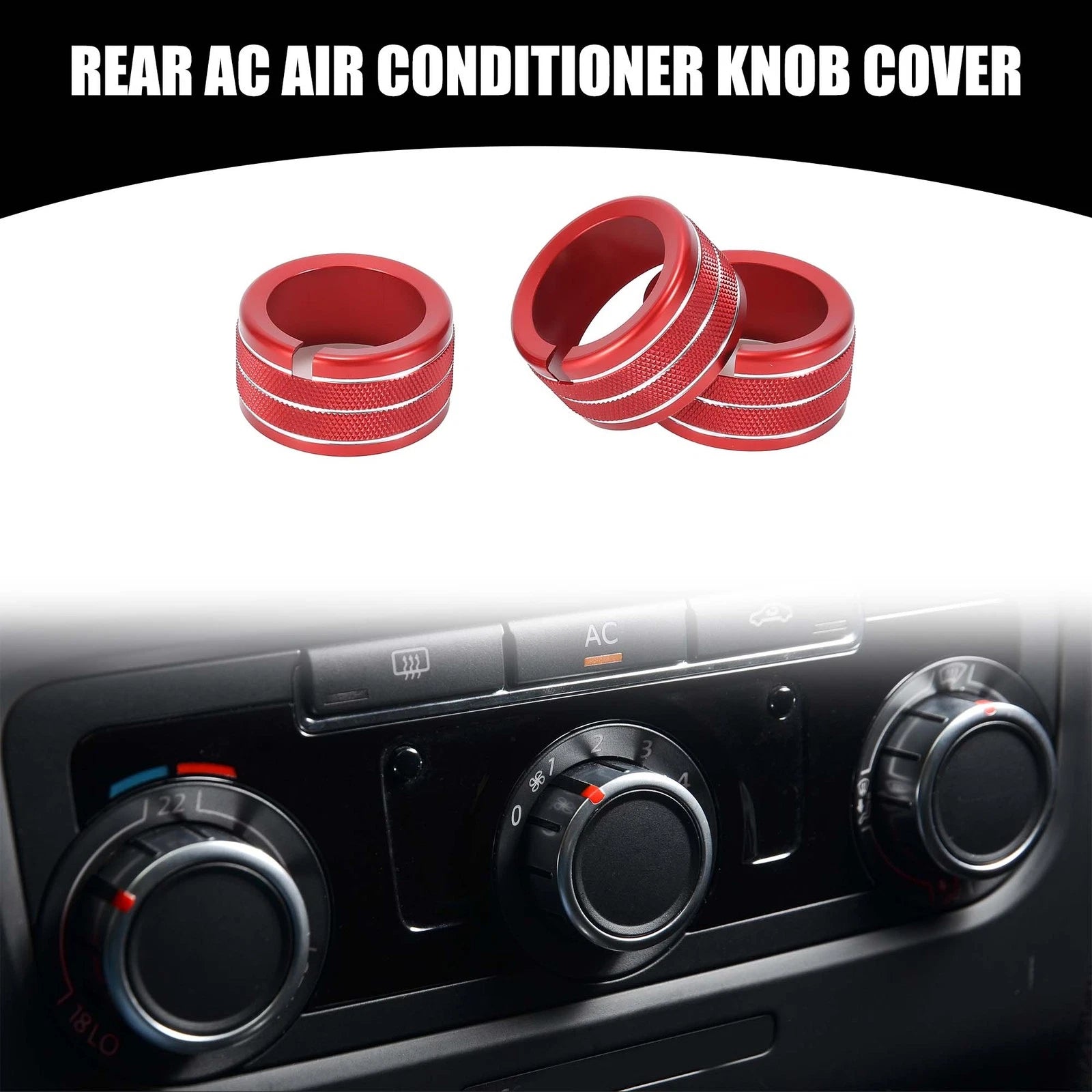 Set of 3 Rear AC Heat Temp Climate Switch Knob Covers for Dodge Durango (2011–2020) Red