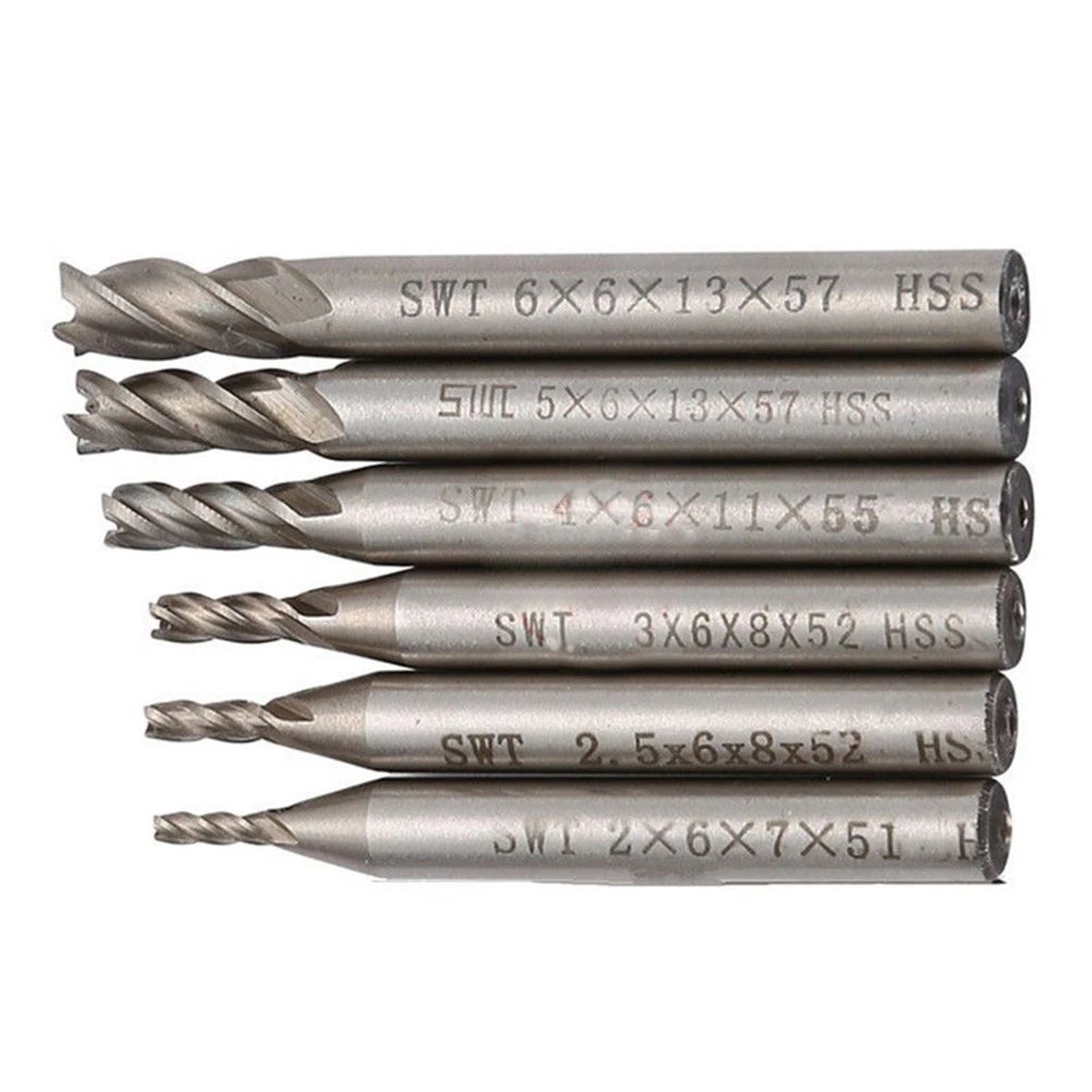 End Mill Drill Bit Tool Set of 4 (2-6mm) 4 Flute