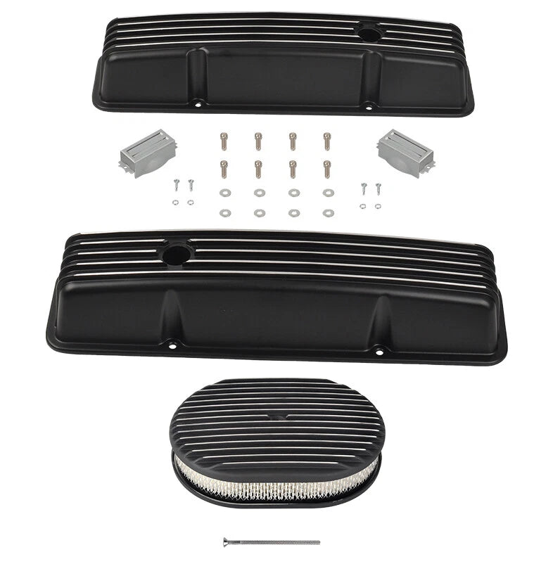 Tall Finned Valve Covers & 12" Oval Air Cleaner Kit for SBC Chevy (1958–1986)