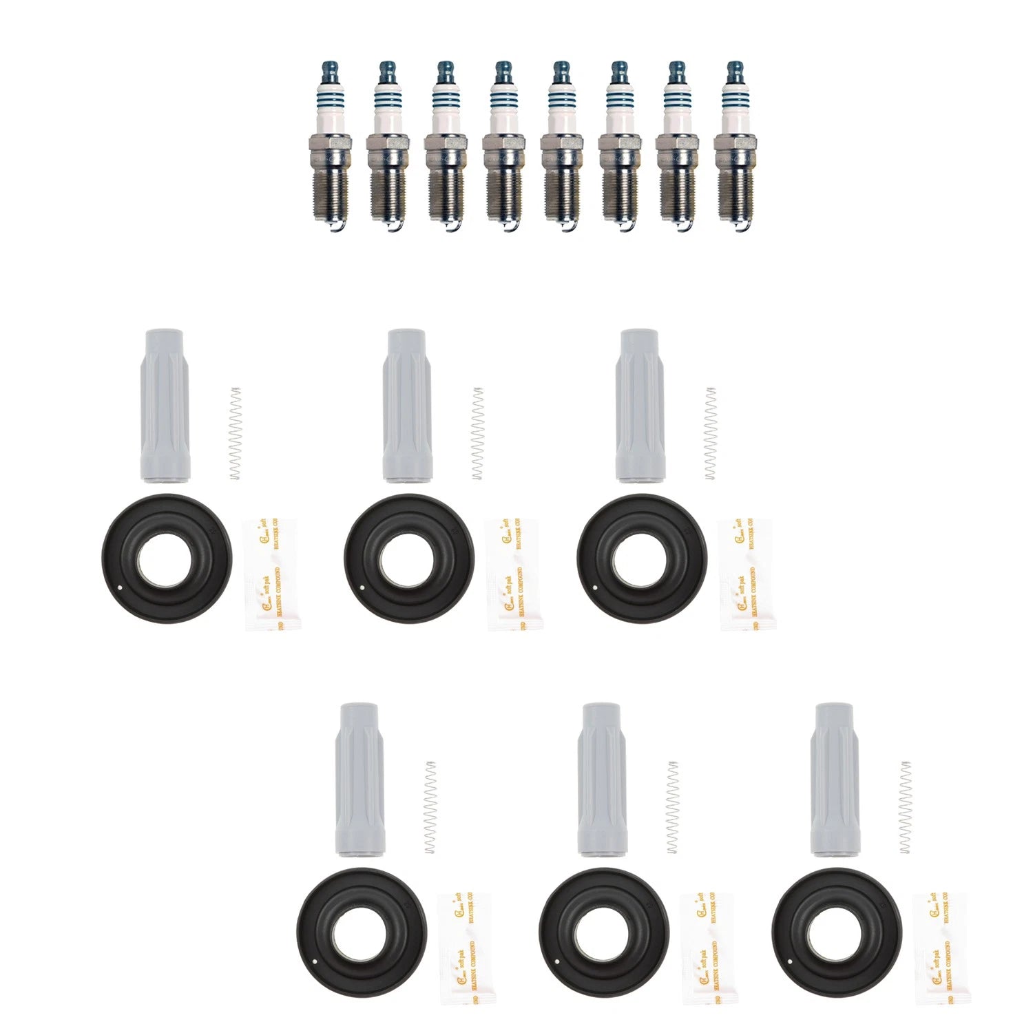Set of 8 Denso Iridium Spark Plugs & NGK Coil Boots for Ford F-150 Mustang (5L V8)