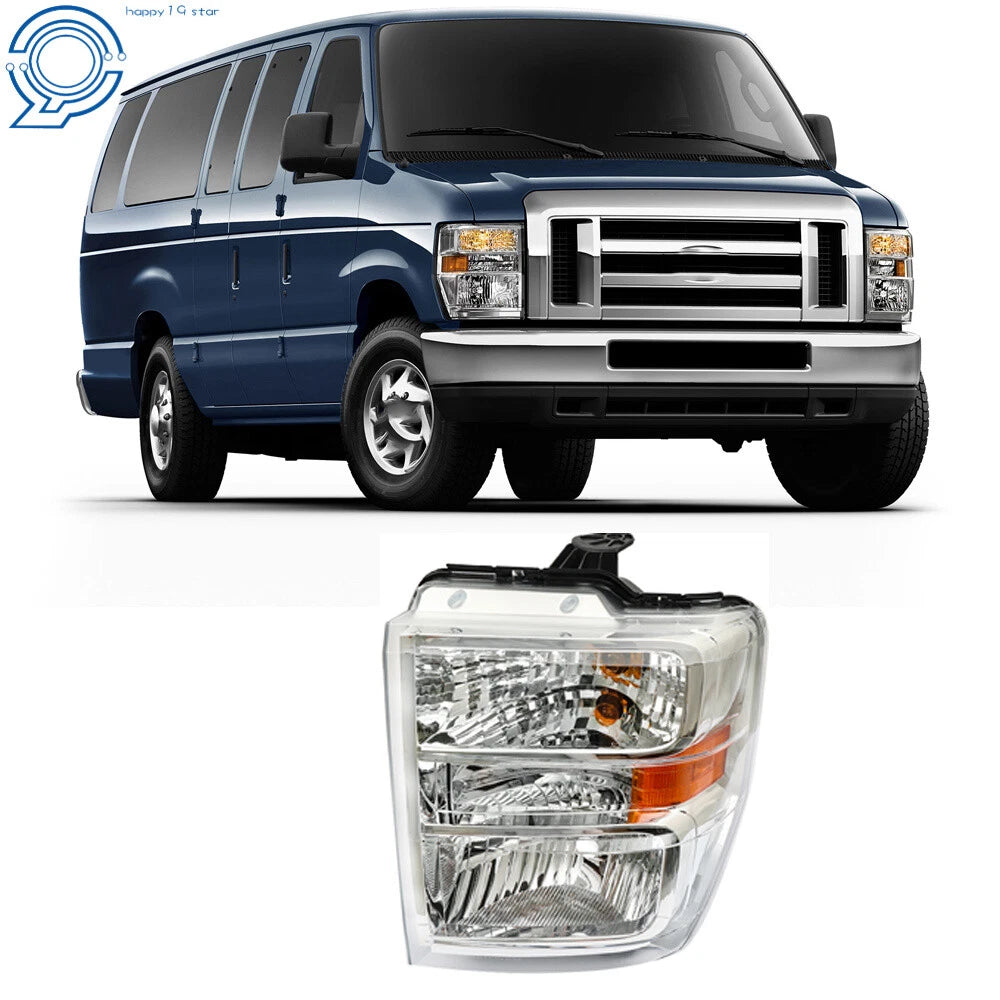 Left Headlight for Ford E150 E250 E350 E450 (2008-2014) Chrome Halogen
