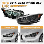 Set of 2 Chrome LED Headlights for Infiniti Q50 (2014–2022) w/o AFS