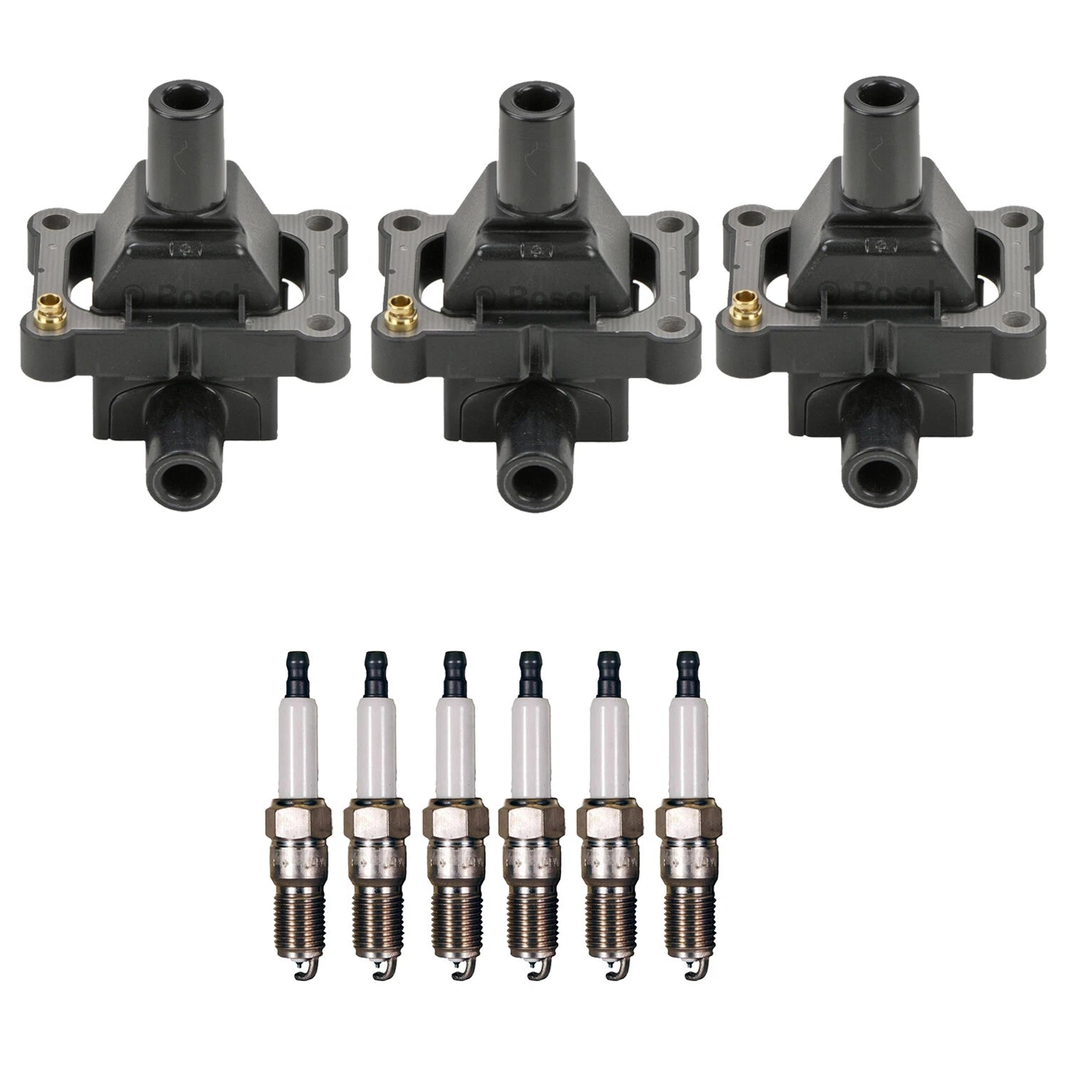 Set of 3 Ignition Coils & 6 Double Platinum Spark Plugs for Mercedes W124 300E