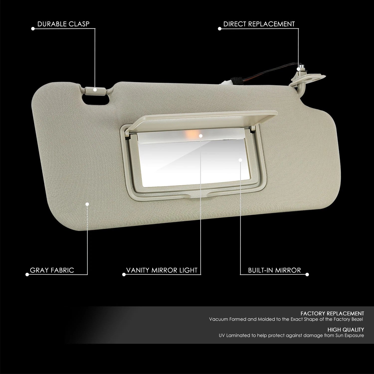 Right Side Sun Visor for Nissan Murano (2009–2014) w/ Mirror Gray