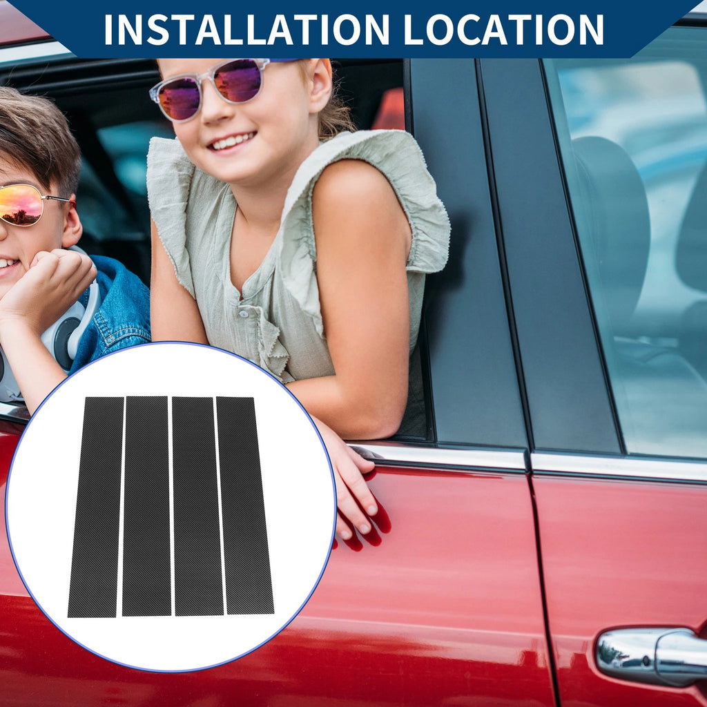 Set of 4 Car Pillar Window Trim Covers for Ford F-150 (2004–2014) Black Carbon Fiber