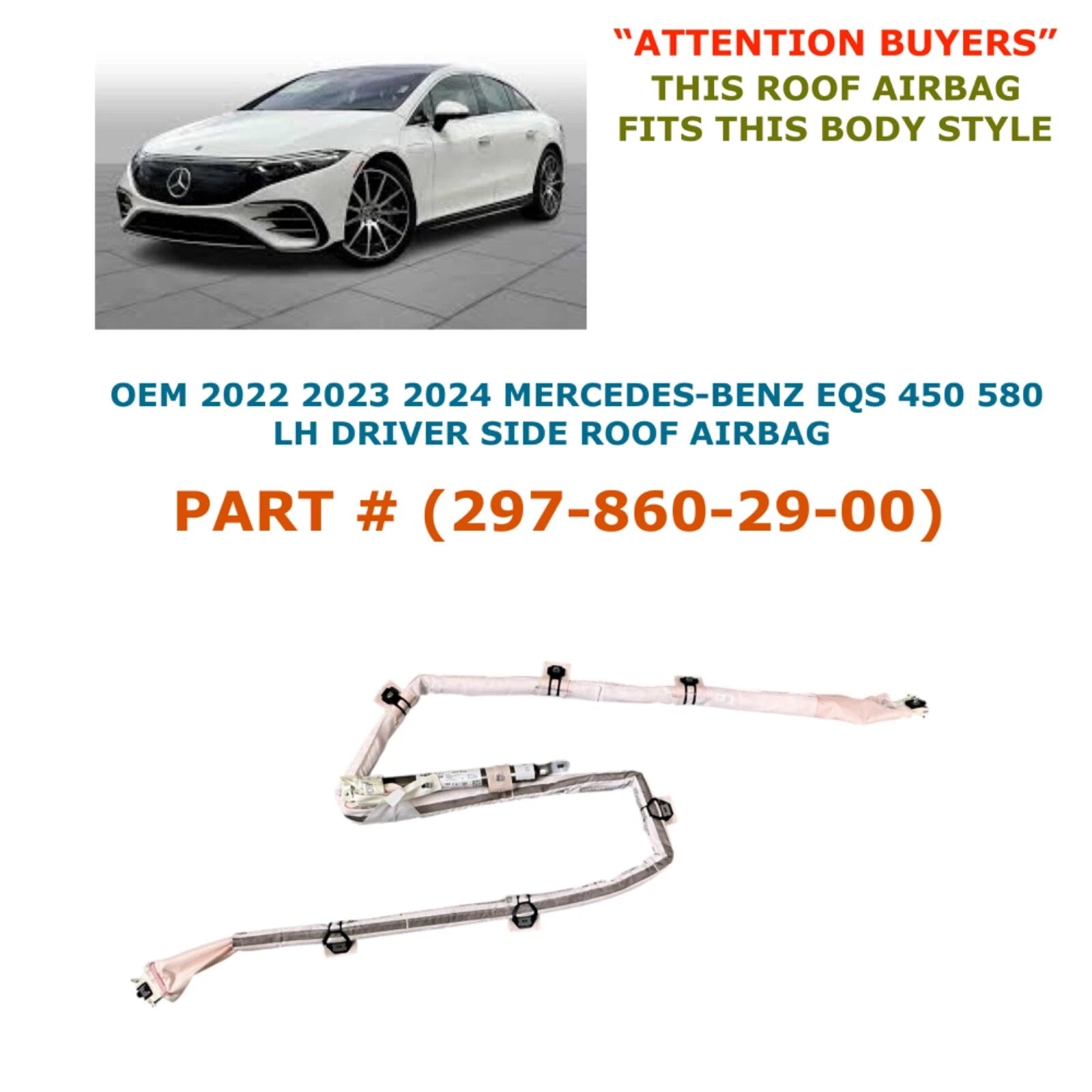 Left Side Roof Airbag for Mercedes-Benz EQS 450 580 (2022–2024) 297-860-29-00