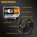 Left Side Headlight for GMC Sierra 1500 2500HD 3500HD (2014–2019) Projector