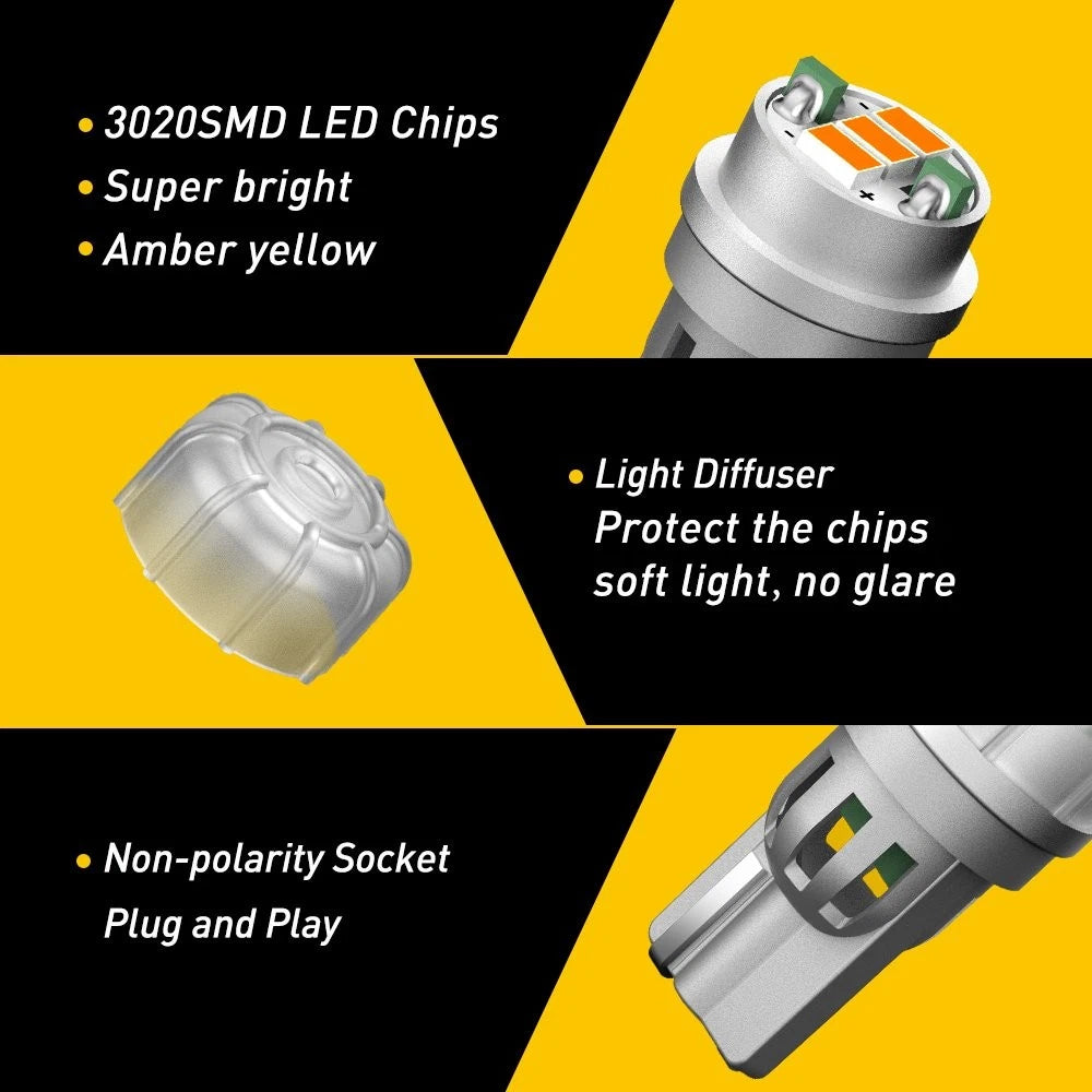 2X T10 194 168 2825 Amber LED Side Marker Light Bulbs for