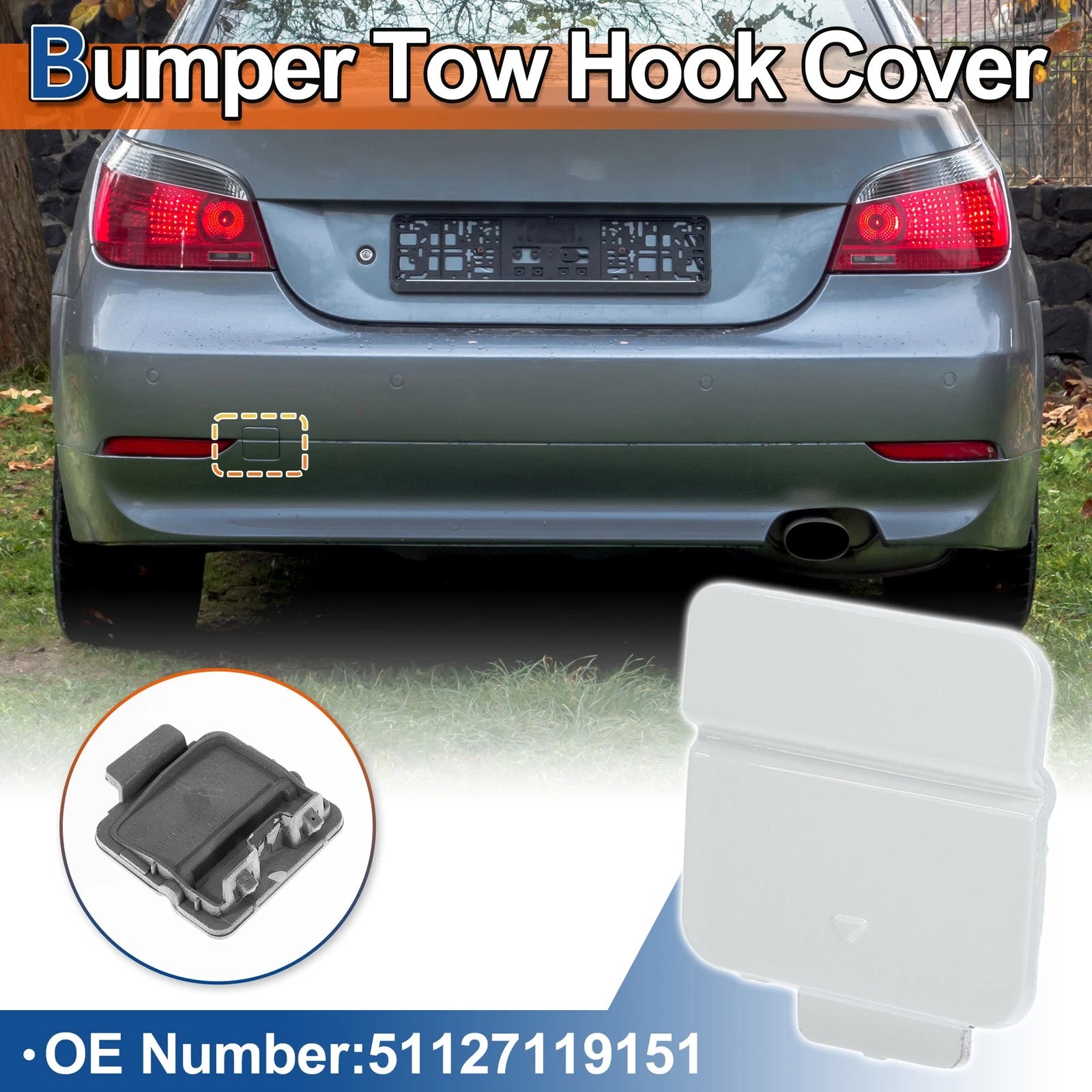 Rear Car Bumper Tow Hook Cover for BMW 525i 530i 545i 550i (2001–2010) No. 51127119151 White
