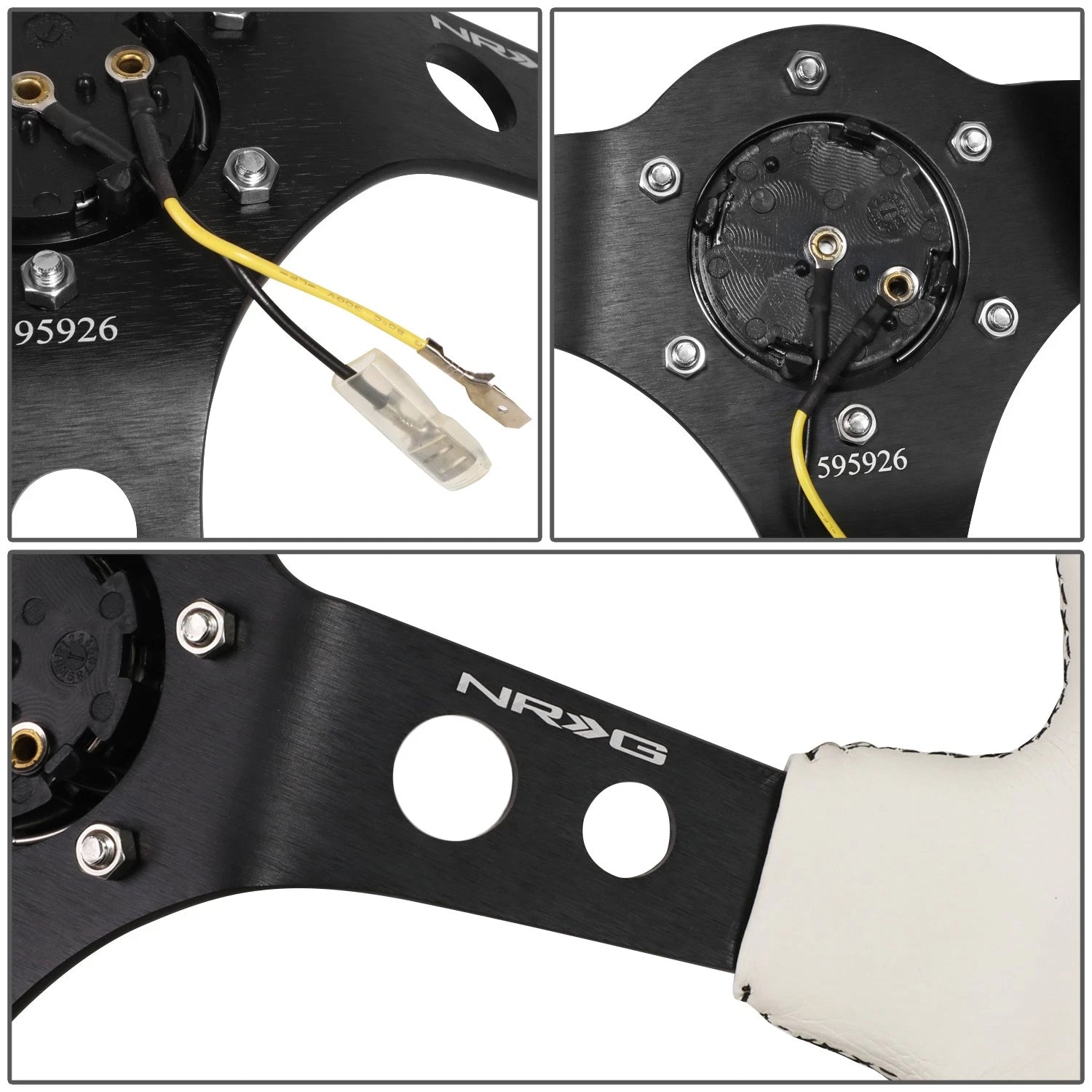 NRG Innovations RST-006BK-WT-B 350mm Racing Steering Wheel for Universal Fit (2010–2023)