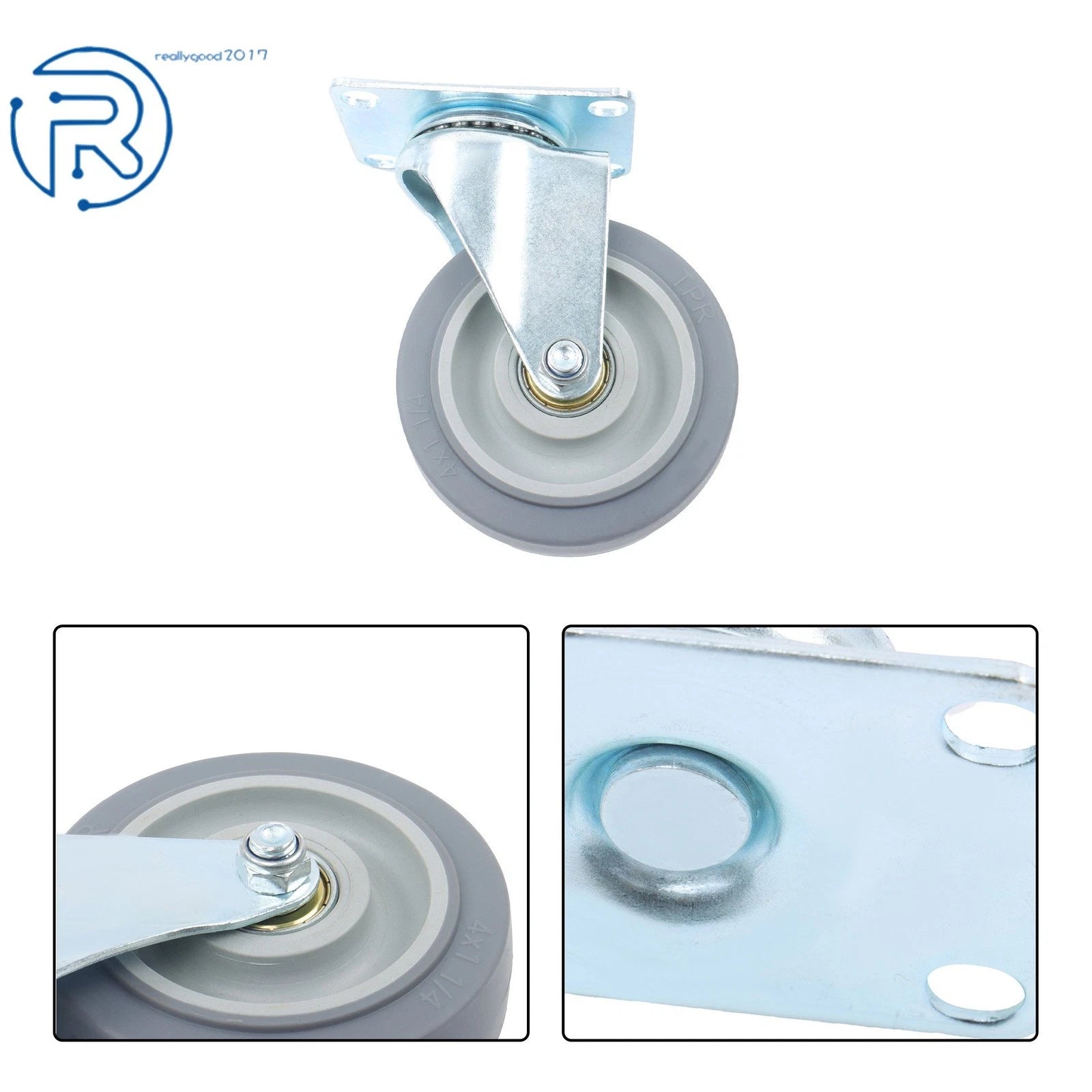 Set of 4 Heavy Duty 4-Inch Casters with Side Brakes