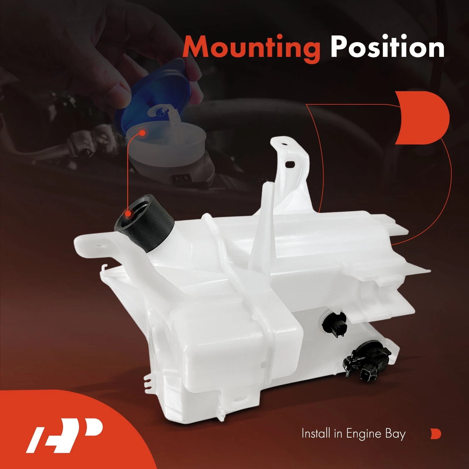 Windshield Washer Reservoir with Pump & Cap for Nissan Murano (2015-2018)
