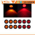 Set of 12 Red Amber 4 LED 2.5 Inch Round Side Marker Lights for Truck Trailer