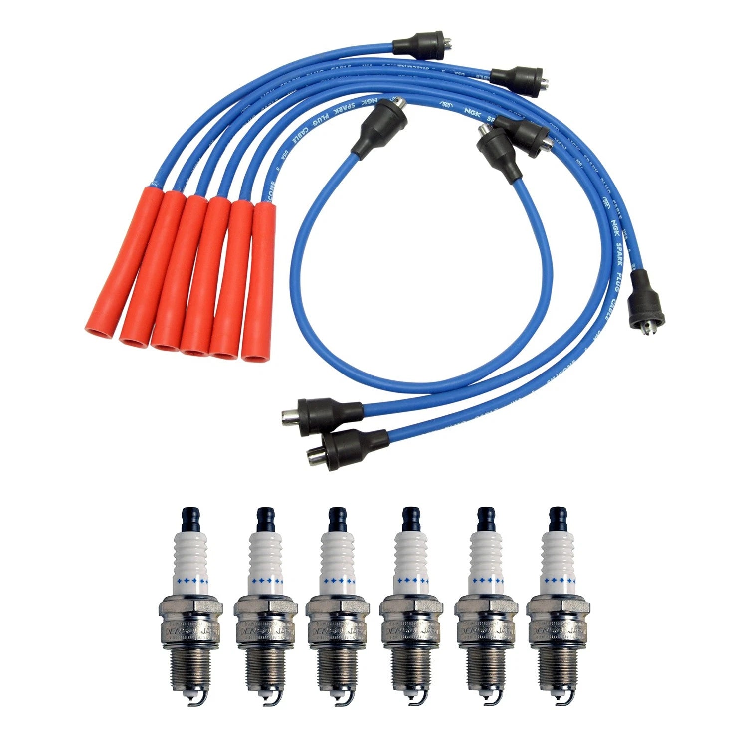 NGK Wire Set & Denso 6 Double Platinum Spark Plugs Kit for Malibu Suburban (L6)