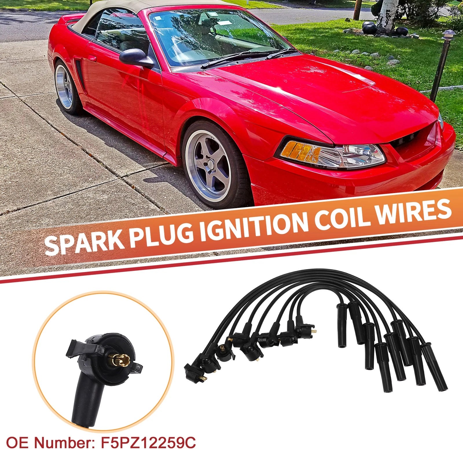 8 Pcs Spark Plug Wire Ignition Coil Cable No.F5PZ12259C for Ford Mustang (1994–2004)