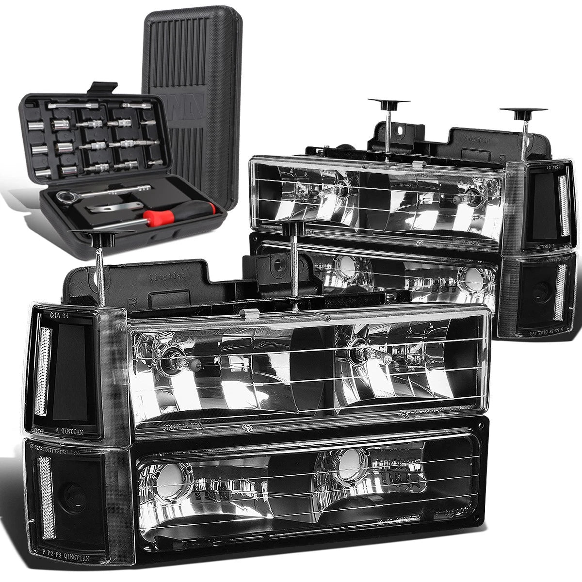 Headlight Set for GMC C10 C/K Pickup (1994–2000) - Black Clear Signal