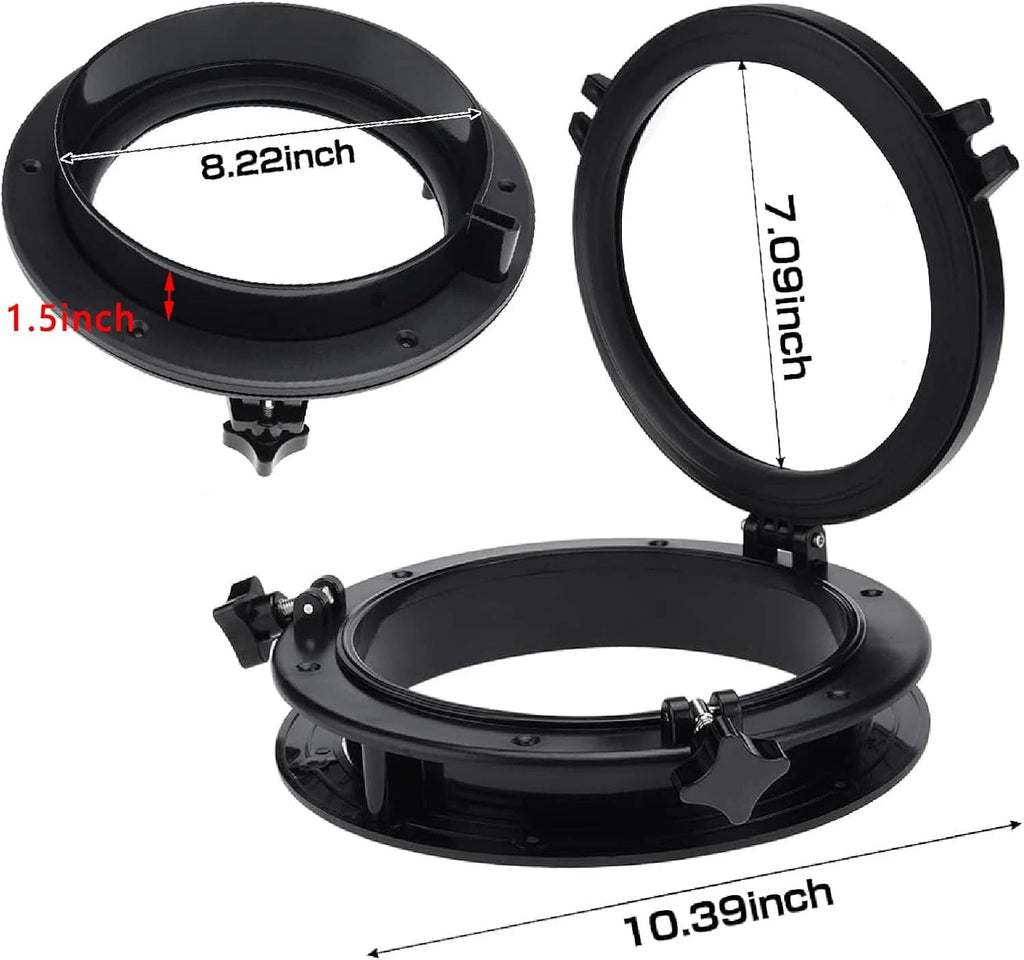10" Round Portlight Porthole Window for Marine Applications (ABS, Tempered Glass)