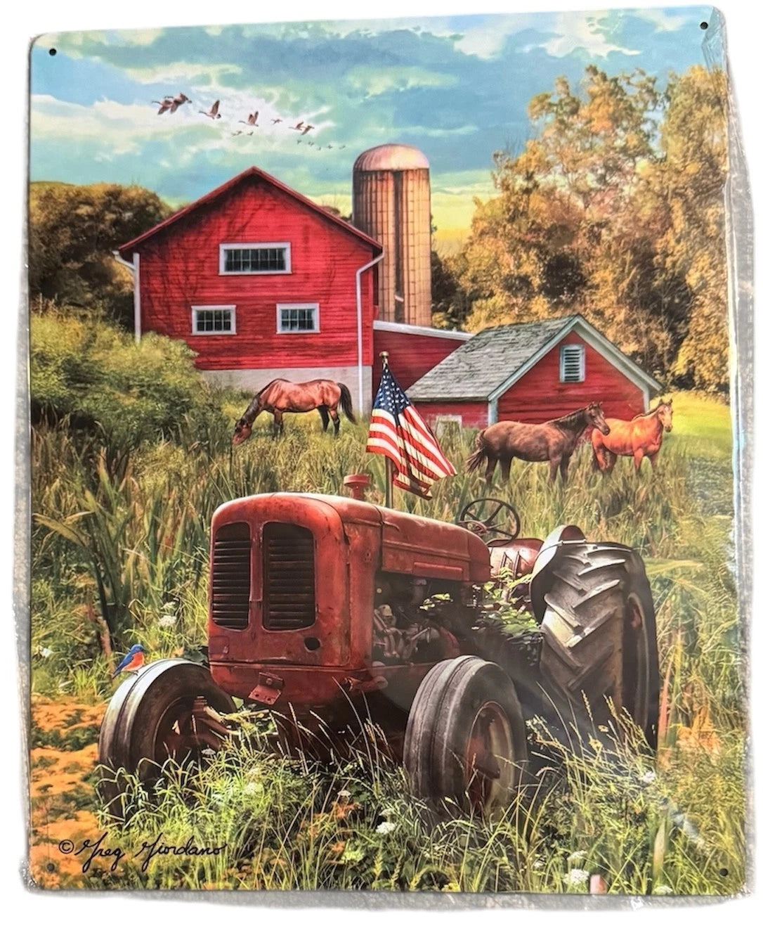 Vintage Farm Scene Metal Tin Sign 12x15