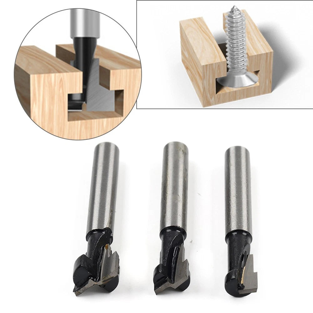 3PCS 1/4" Shank TCT Keyhole T-Slot Router Bit Set for Wood Cutter