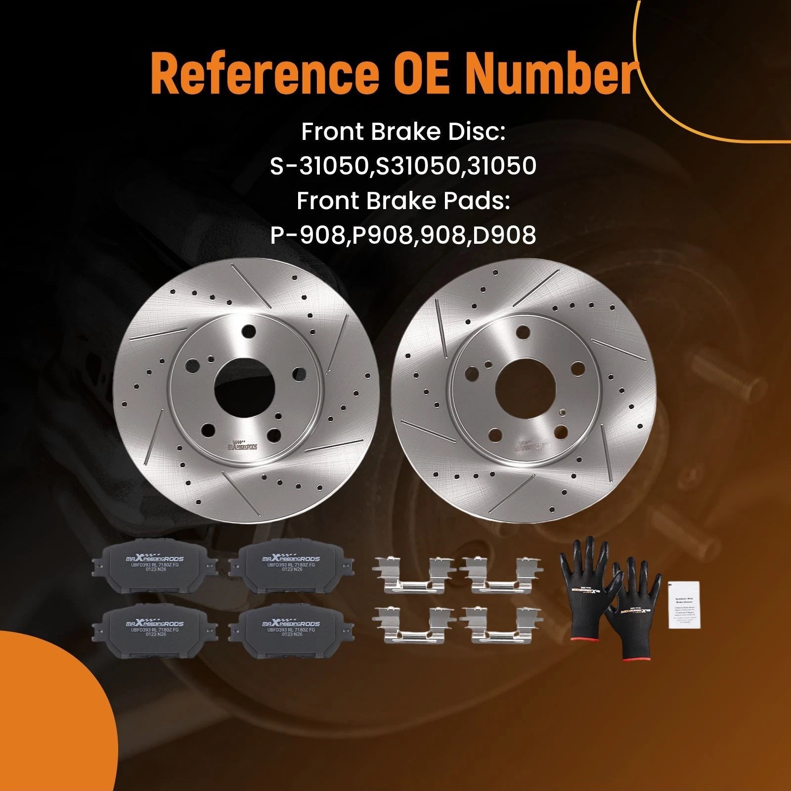 Front Brake Rotors & Ceramic Pads Kit for Toyota Camry (2002–2006) S31050 D908