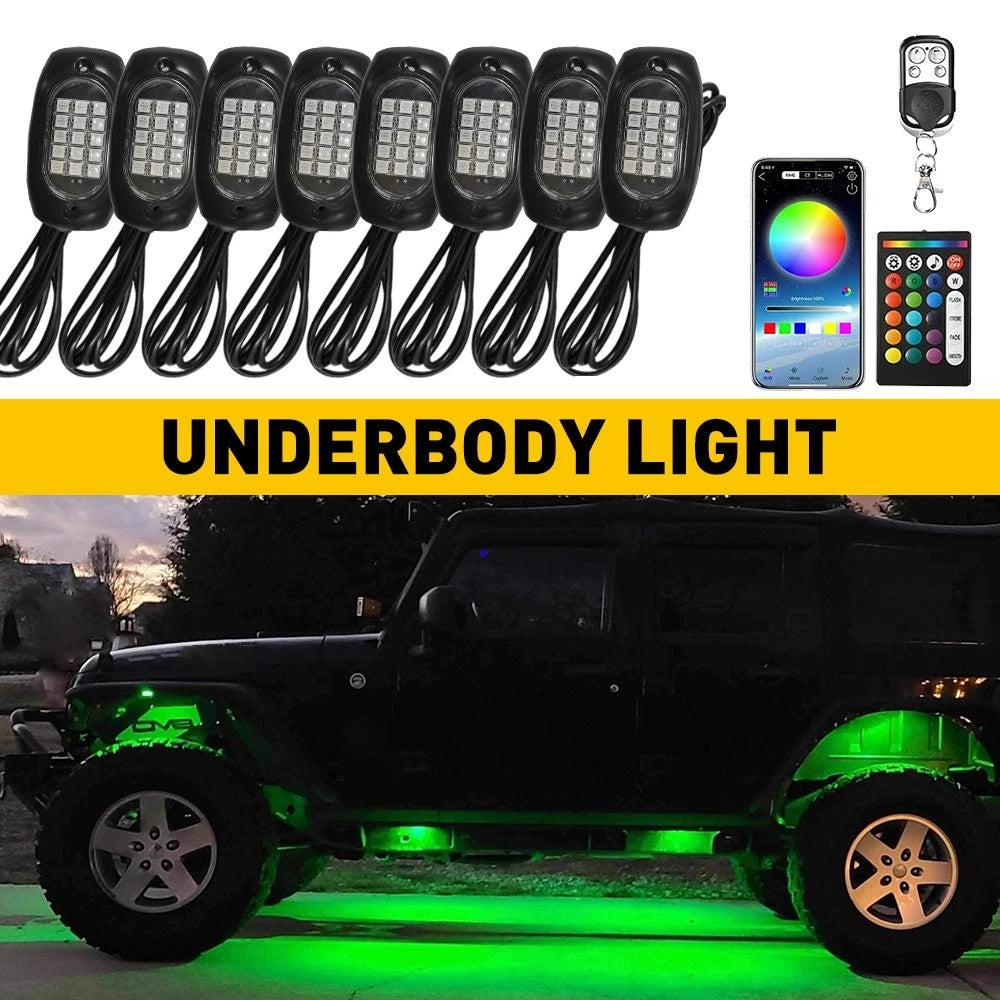 8Pods RGB LED Rock Lights for Offroad Vehicles (Music, Bluetooth)