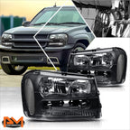 Headlight Set for Chevrolet Trailblazer (2002–2009) - Black Housing, Clear Side Lamps