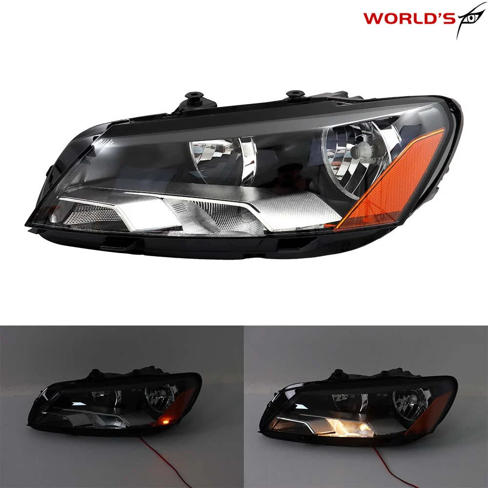 Set of 2 Halogen Headlights for Volkswagen Passat (2012–2015) Black Housing