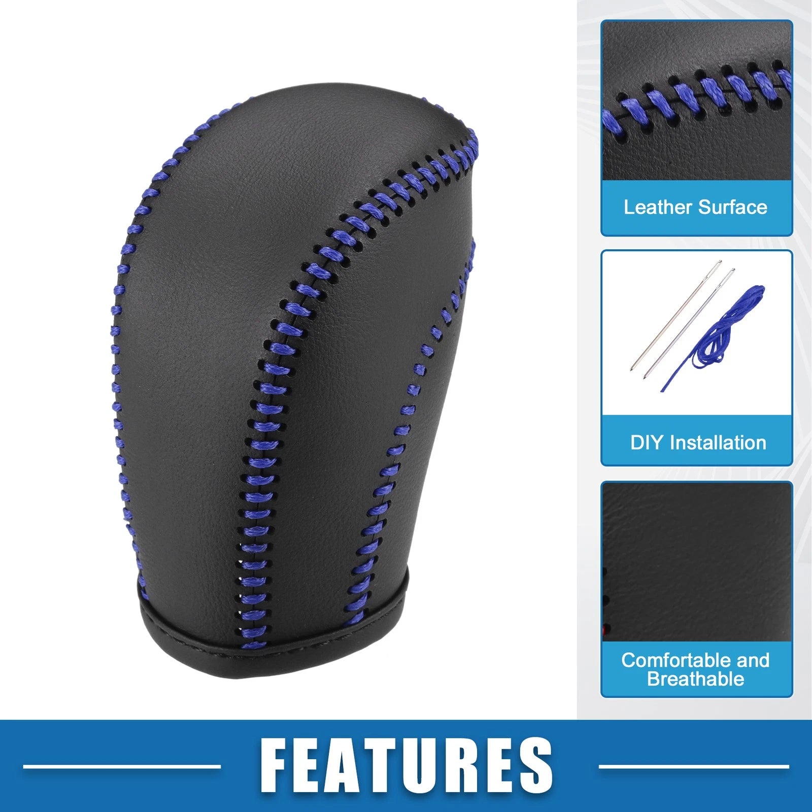 Gear Shift Lever Cover for Volkswagen Atlas (2018–2022) - Black, Blue Stitches