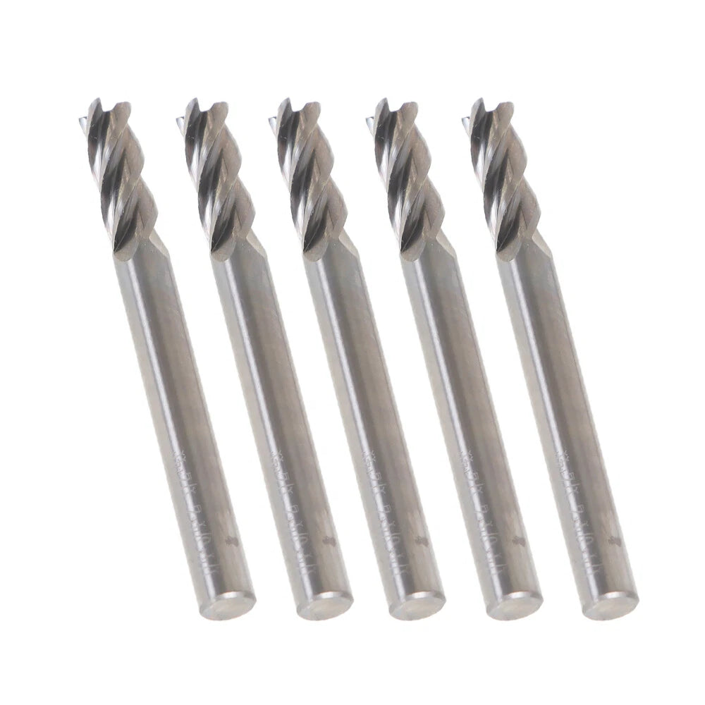 Set of 5 Carbide End Mills for Precision Machining (1/4", 2-1/2" Length)