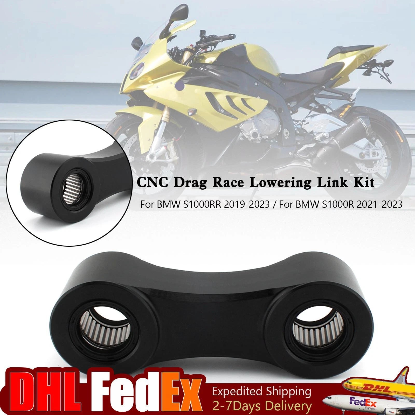 CNC Aluminum Drag Race Lowering Link Kit for BMW S1000RR S1000R (2019–2025) Black U3