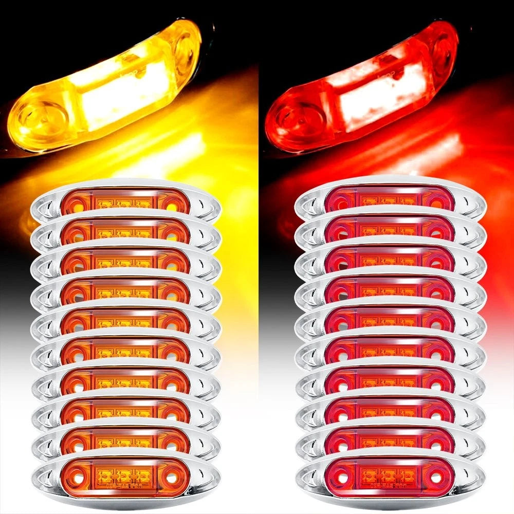 10x 3LED Side Marker Lights for Truck Trailer 24V (Red/Amber)