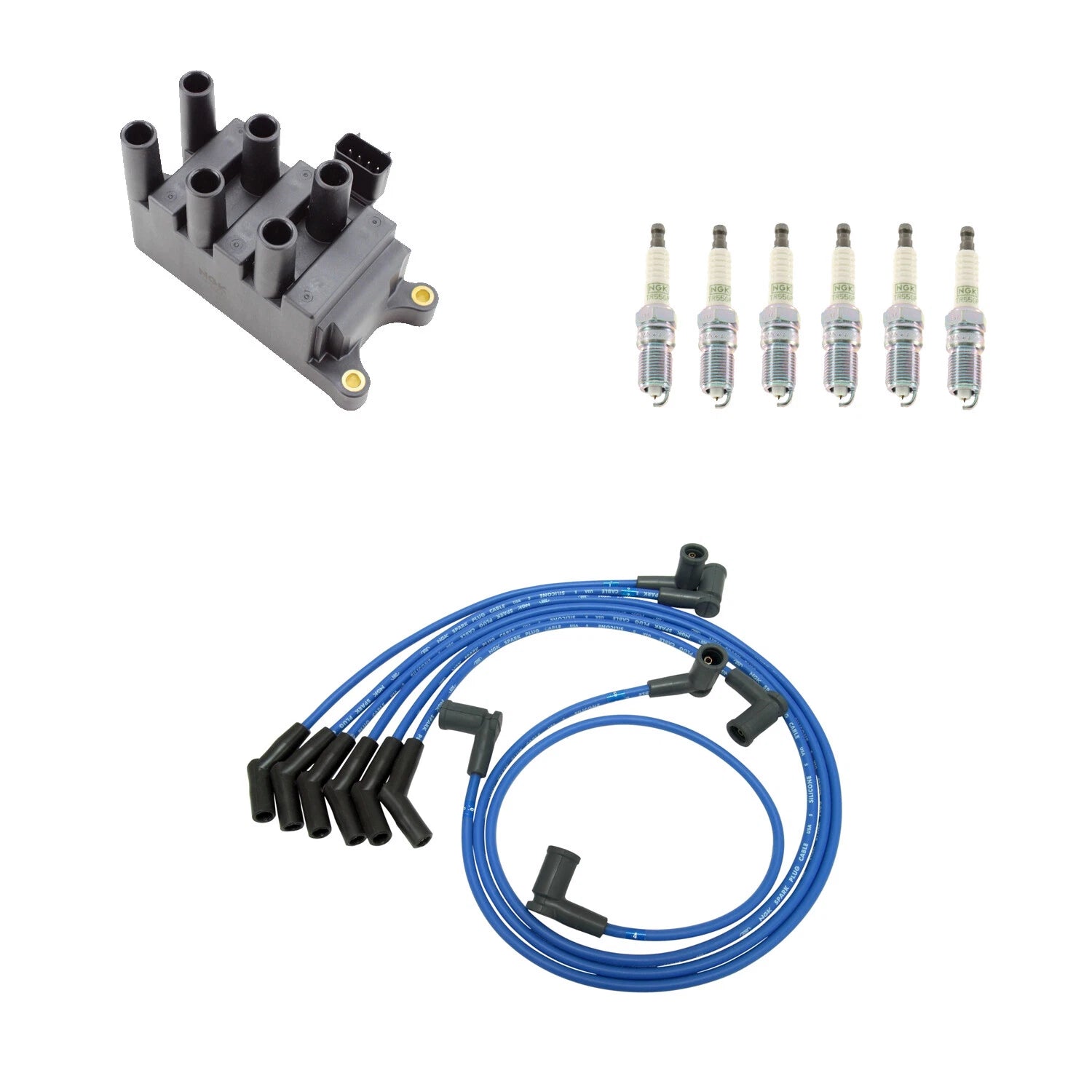 NGK Ignition Coil Wires & 6 Platinum Spark Plugs Kit for Ford Mustang V6