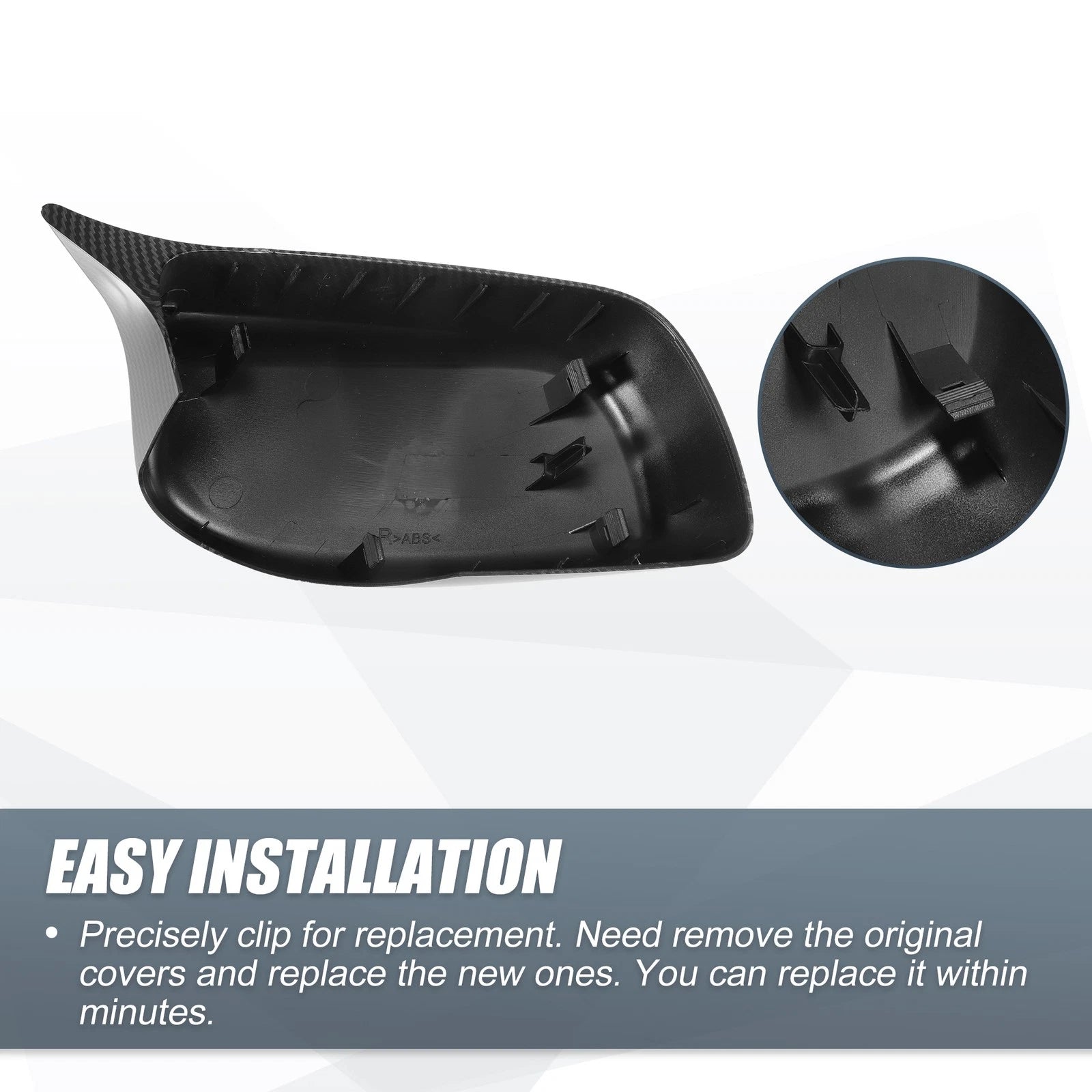 Pair Rearview Mirror Cover Cap Black Carbon Fiber for BMW 5 Series (2011–2017)