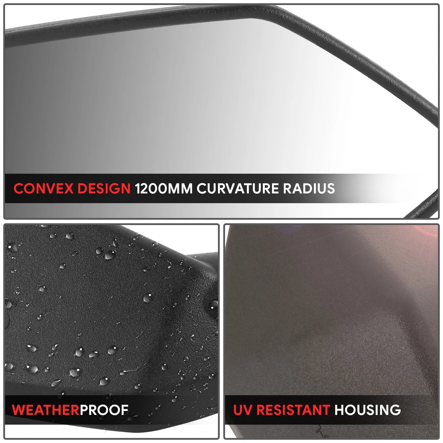 Universal ATV Rectangular Convex Side View Mirrors (Handlebar Mount)