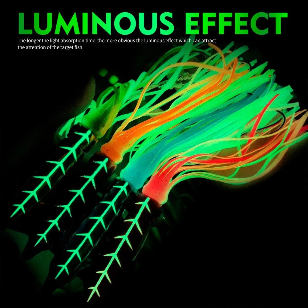 Glow in Dark Octopus Jigging Lure Set of 4 (110g, 160g, 210g, 260g)