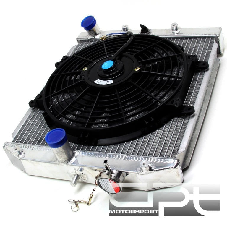 Two Row Aluminum Radiator + 10" Black Fan for Civic CRX/Del Sol Integra (MT)