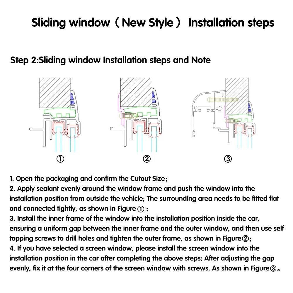 RV Window Horizontal Slide for 30mm Wall (24"-47" W, 12"-22" H)