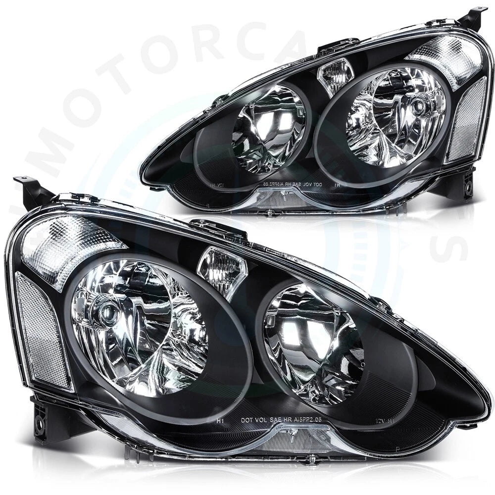 Set of 2 Black Housing Headlights Assembly for Acura RSX (2002–2004)