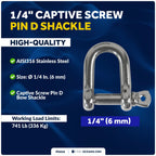 1/4" Captive Screw Pin D Anchor Shackle for (AISI316, FO416)