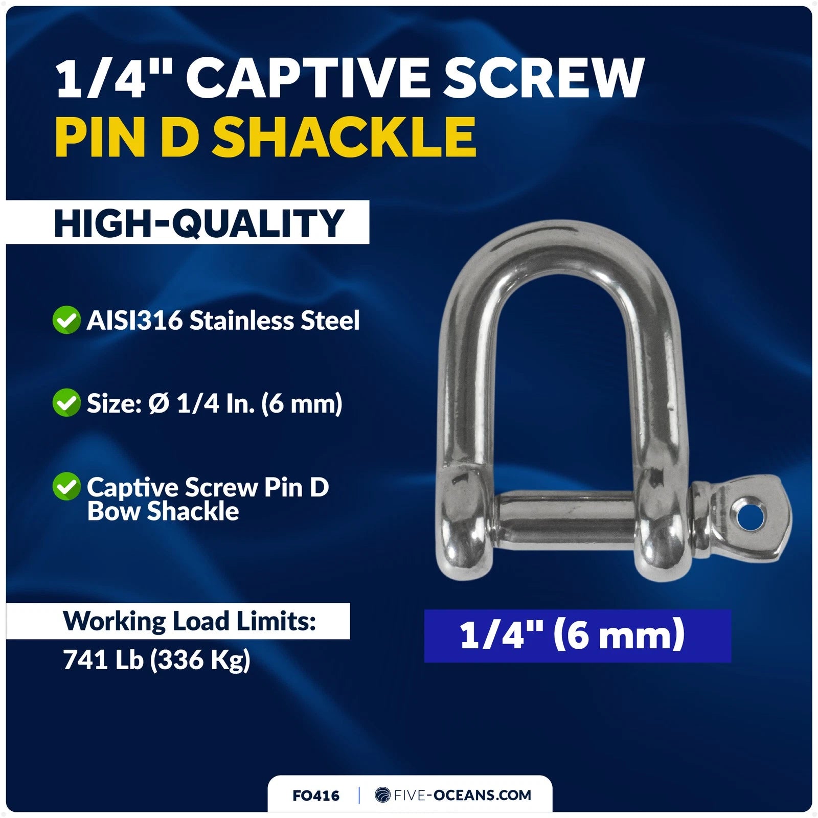 1/4" Captive Screw Pin D Anchor Shackle for (AISI316, FO416)