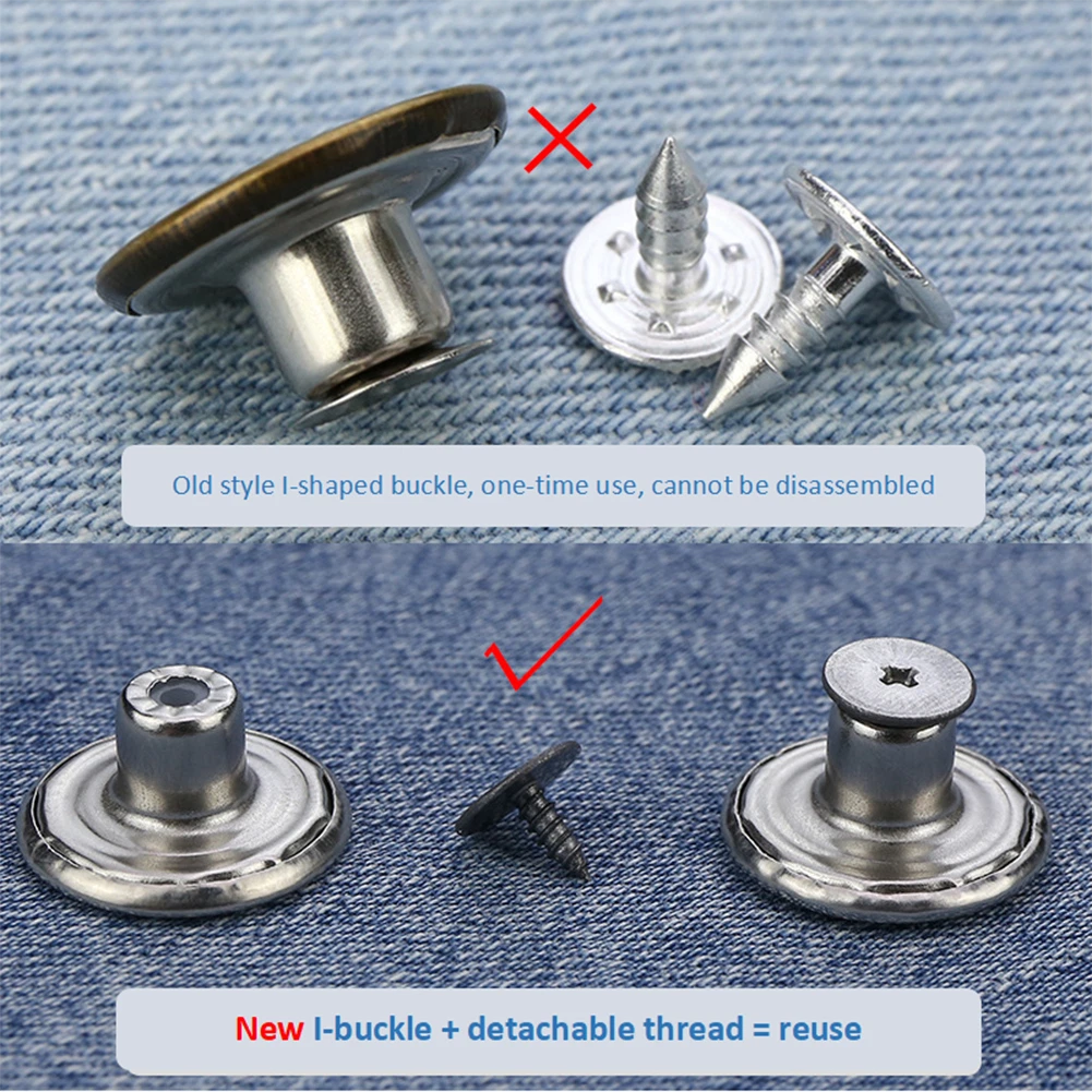 10X Metal Jeans Buttons 17mm Replacement Set DIY Repair Kit