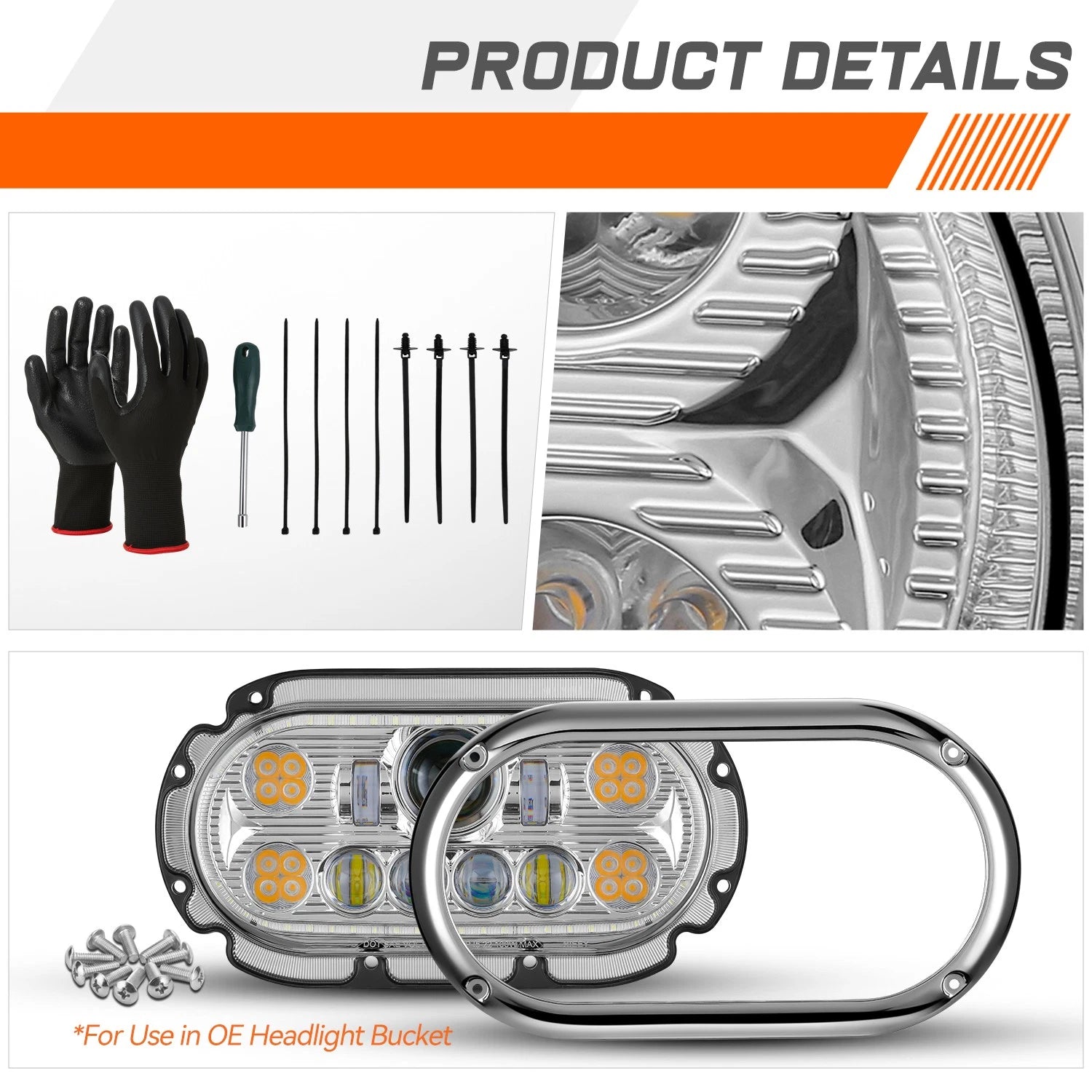 LED Halo Ring DRL Projector Headlights for Peterbilt 359 (1967–1987)