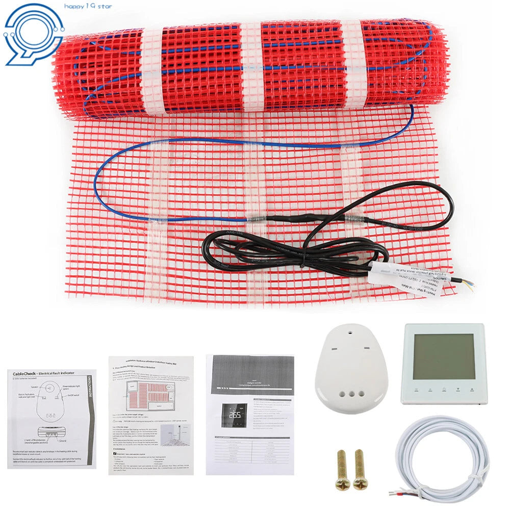 Electric Radiant Floor Heat Mat with Thermostat for 120V Systems (10 sqft)