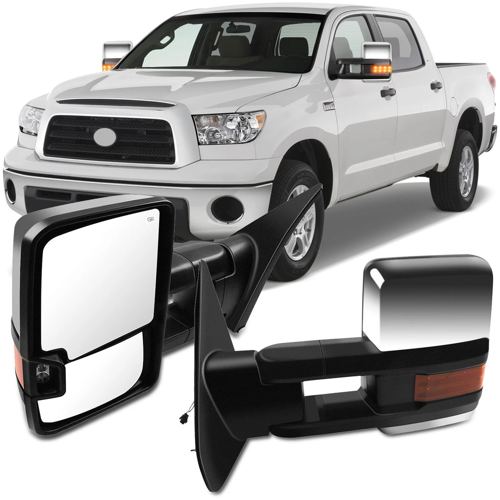Chrome Power Heated Turn Signal Tow Side Mirrors for Toyota Tundra (2007–2015)