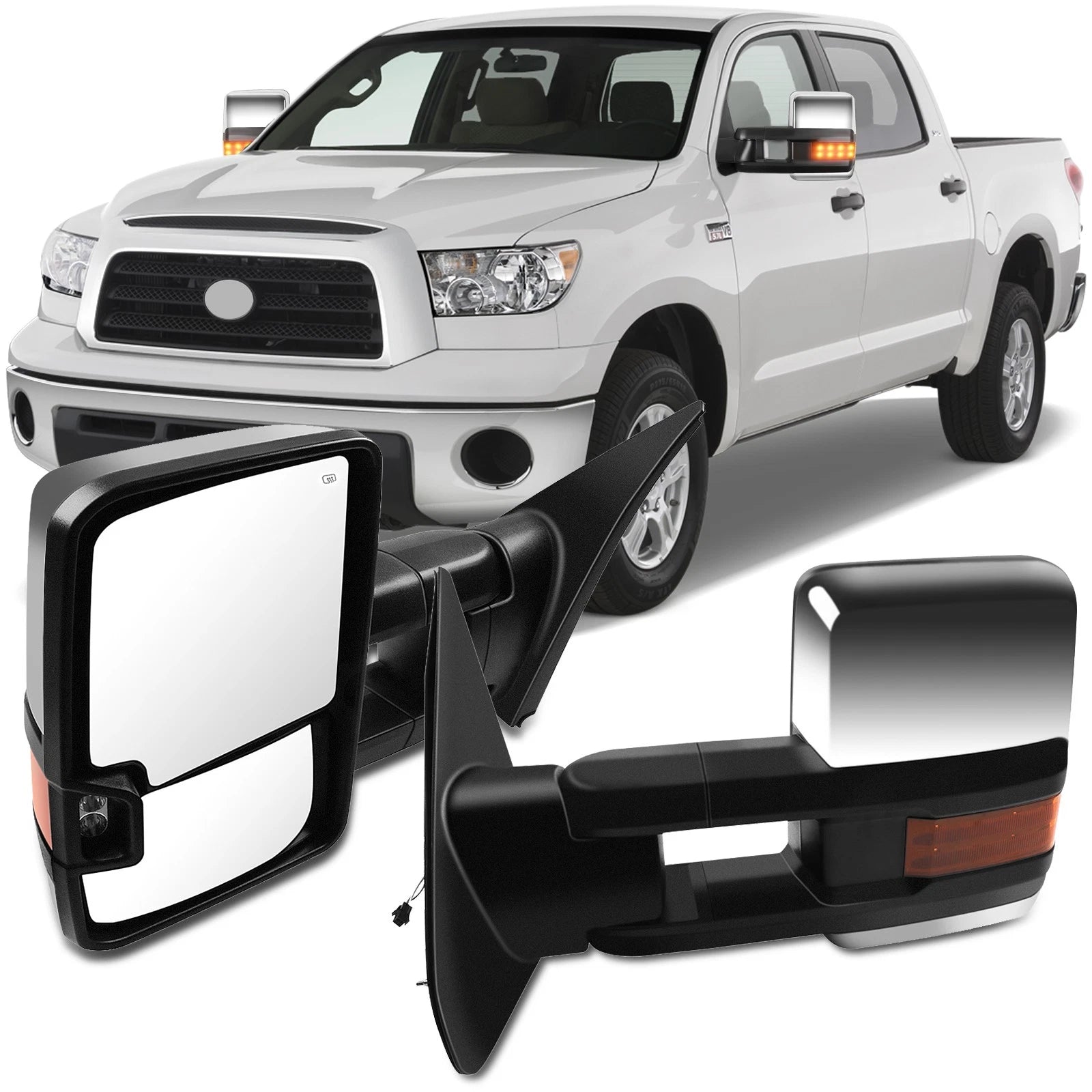 Chrome Power Heated Turn Signal Tow Side Mirrors for Toyota Tundra (2007–2015)