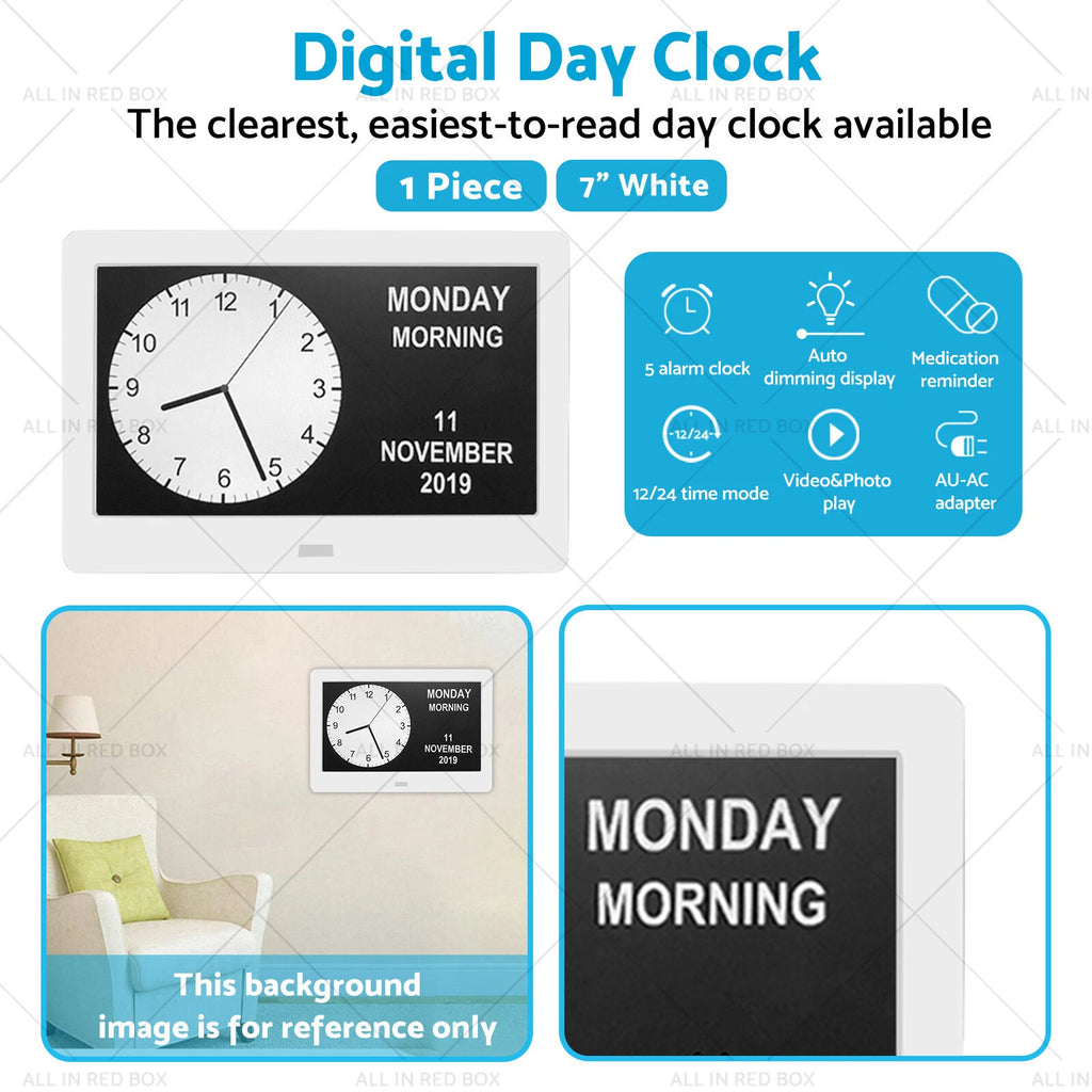 7" LED Digital Day Clock Calendar for Dementia (Suitable for All Models)