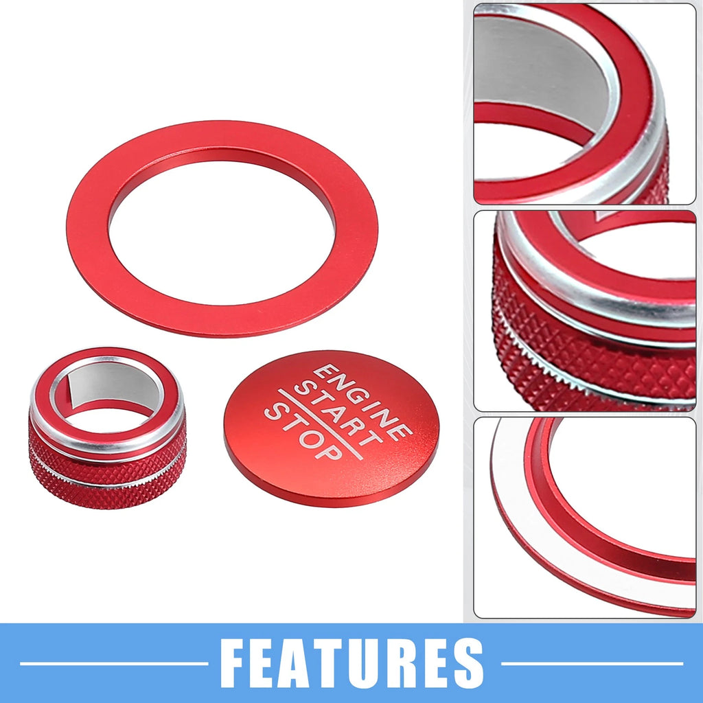 3pcs Media Volume Switch Knob Engine Start Button Cover for Honda Civic (2022)